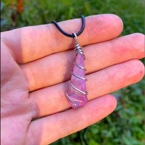 Purple aura quartz necklace